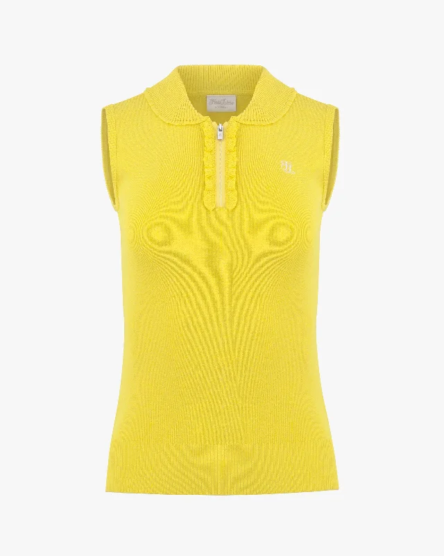 Durable skirts for long-lasting wardrobe staples -Wave Collar Half Zip-Up Sleeveless Knit - Yellow