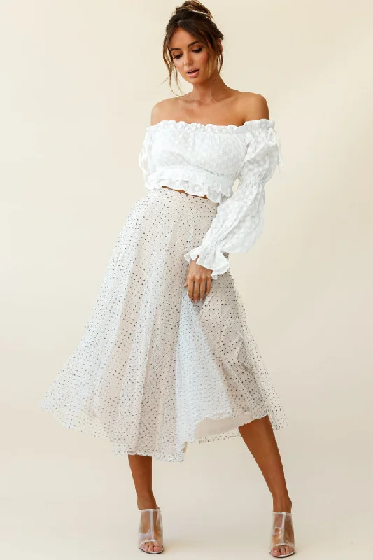 Bold leather skirts for daring fashion statements -Jasmine Hail Spot Mesh Midi Skirt White