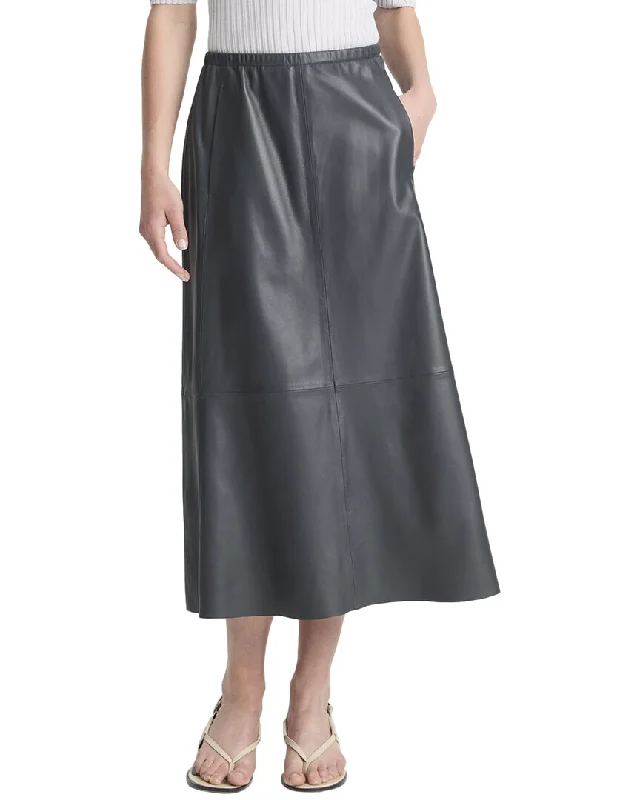 Geometric Long Skirts for Modern -Vince Mid-Rise Leather Gathered Skirt