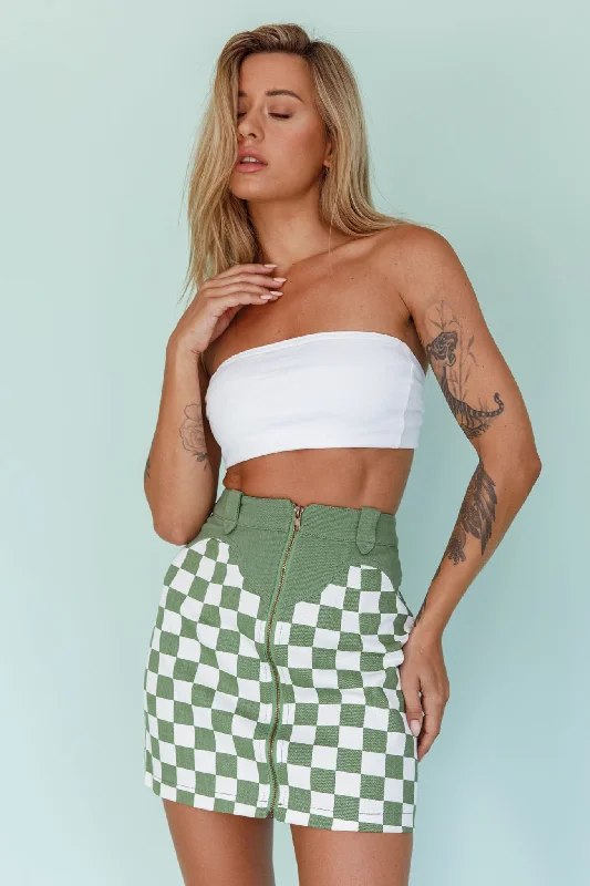 Trendy skirts with asymmetrical hem lines -Rewind Zipper Front Mini Skirt Checkered Green