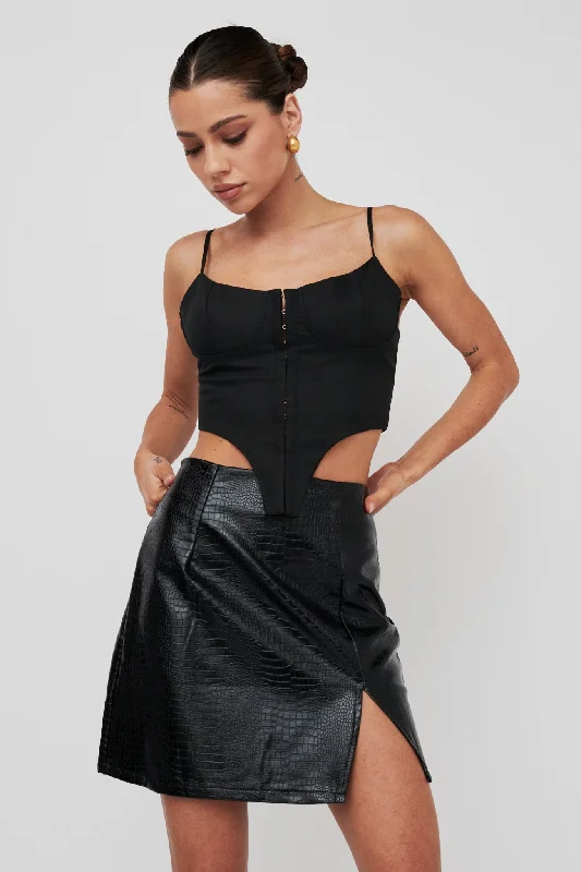 Soft skirts with gentle fabric drape -Darwin Embossed Mini Skirt Black