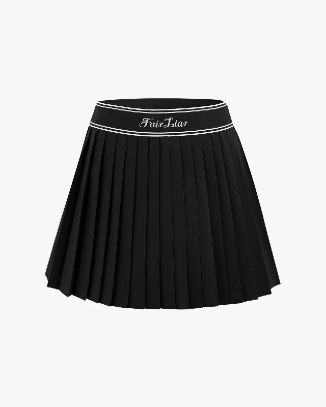 Affordable skirts with trendy slit details -Logo Jacqard Band Pleated Skirt - Black