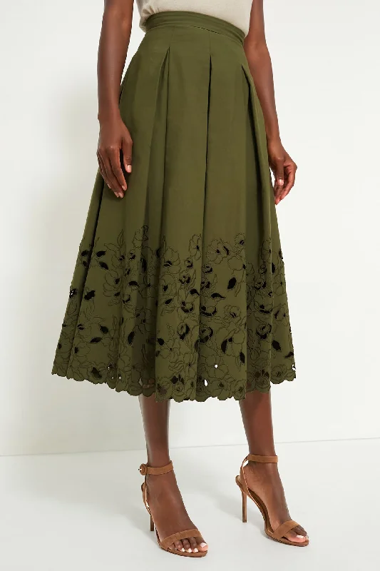 Wrap midi skirts for stylish ease -Olive Volume Hem Pleat Detail Skirt