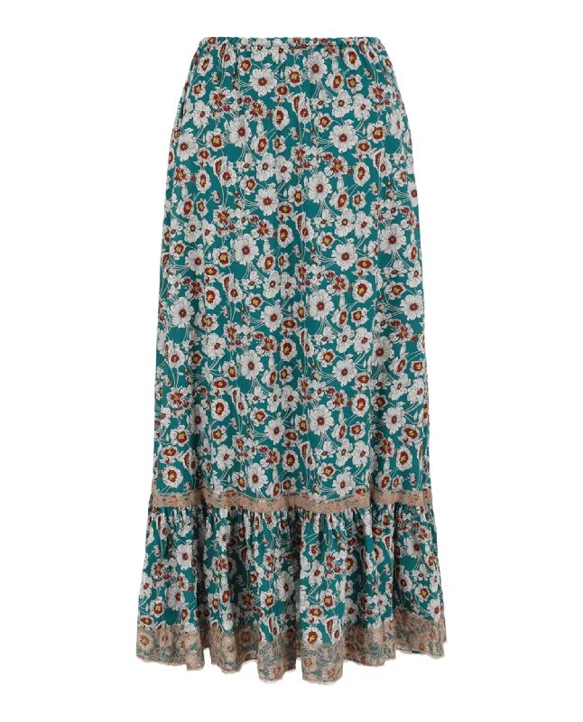 Maxi Long Skirts for Elegance -Lace-Trimmed Floral Maxi Skirt