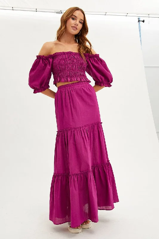 Layered Long Skirts for Volume -Purple Maxi Skirt Tiered