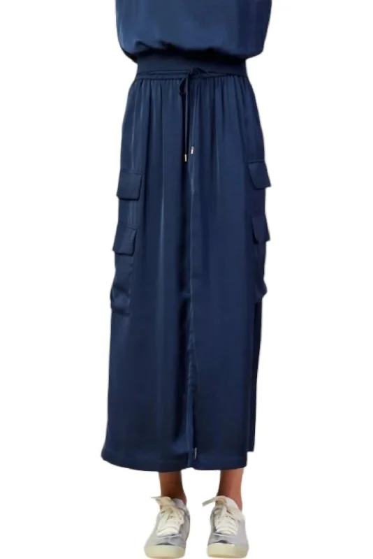 Gothic Long Skirts with Dark Tone -Cargo Midi Skirt In Navy