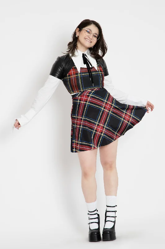 Patterned midi skirts for eye-catching style -Tartan Old School Shiny Pocket A-Line Skirt