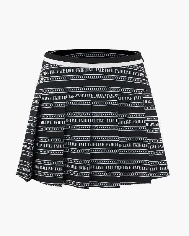 Stretchy mini skirts for flexible movement -Logo pattern printed pleated skirt - Black