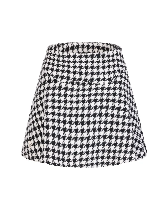 Ruffled skirts for feminine playful charm -Houndstooth checkered flare skirt - Black