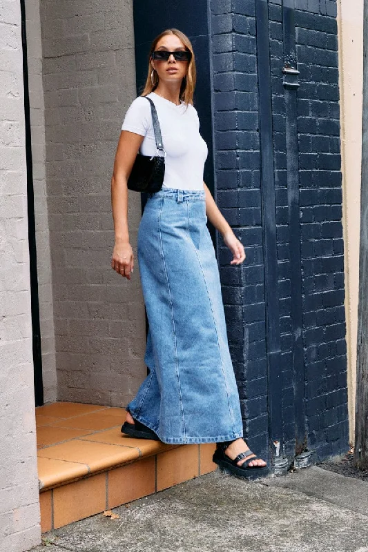 Hippie Long Skirts with Beads -Denim Maxi Skirt High Rise