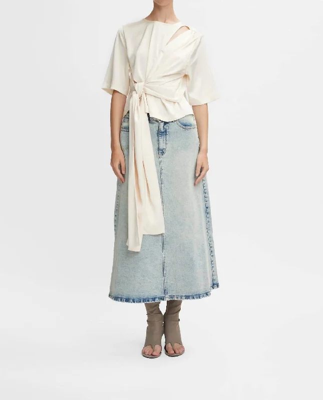 Orange Long Skirts for Energetic -Manula Midi Skirt In Light Blue Acid Wash