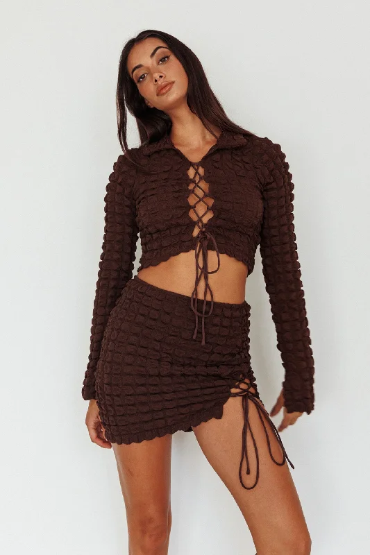 Luxury maxi skirts for dramatic flair -Josseline Lace-Up Detail Mini Skirt Chocolate