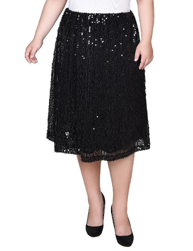 High-waisted skirts for slimming chic style -Plus Size Knee Length Sequined Skirt