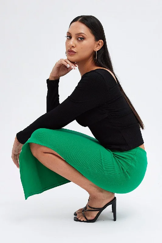 Midi Long Skirts for Versatility -Green Maxi Skirt V Detail