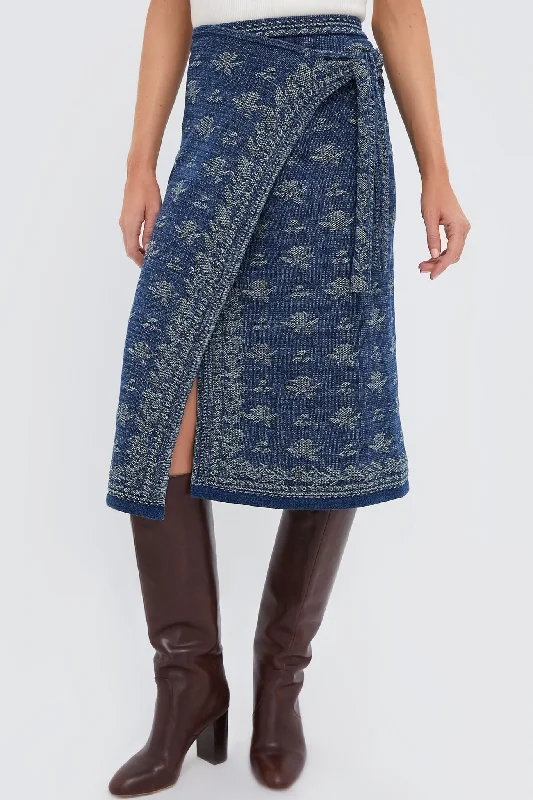 High-waisted mini skirts for retro vibes -Dark Indigo Printed Wrap A-Line Skirt