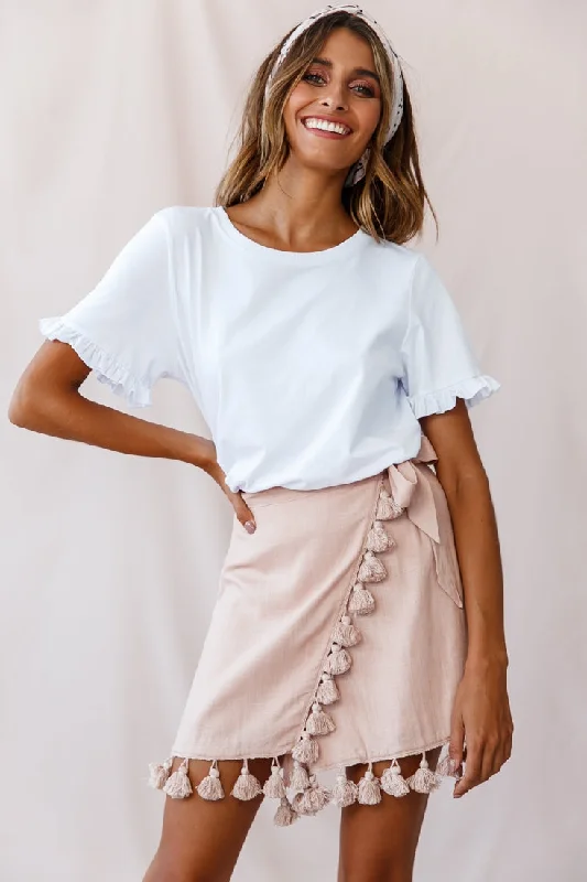 Flowy floral skirts for springtime elegance -Kris Tassel Trimmed Wrap Skirt Mocha