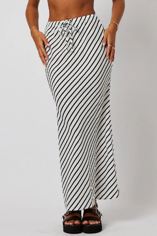 Solid Color Short Skirts for Simple -White Stripe Slip Skirt Maxi Drawstring Waist