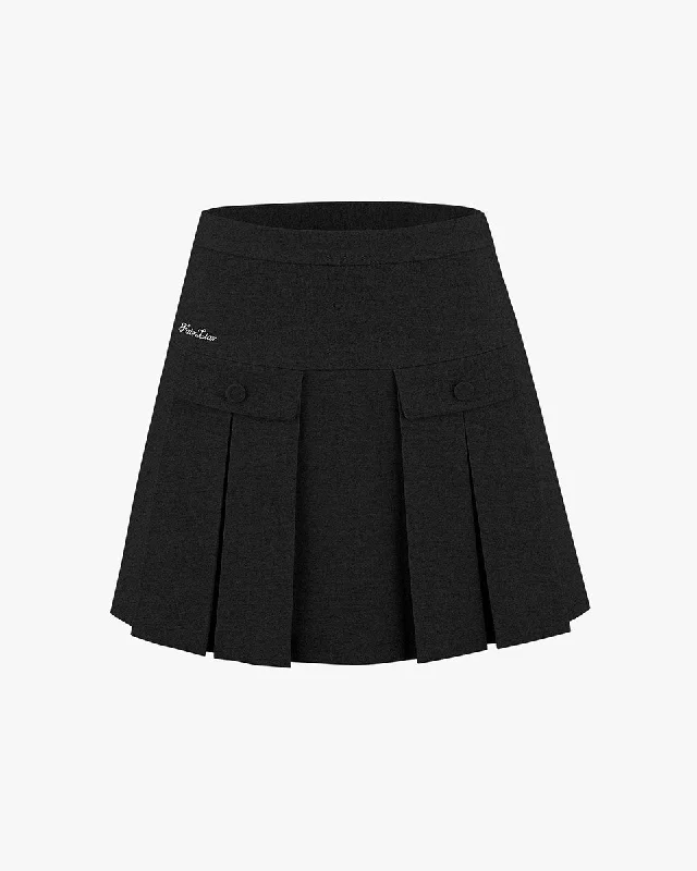 A-line skirts with flared hem elegance -High-Waist A-line Fleece Skirt - Black