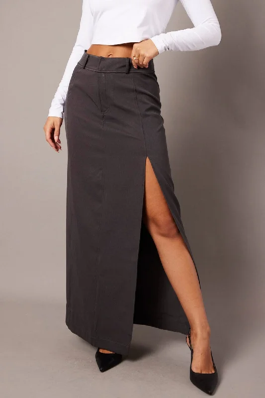 Satin Short Skirts for Shiny -Grey Midi Skirt Tailored High Waist