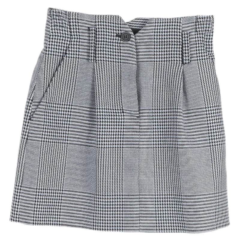 Long Skirts for Resort Wear -Maje Houndstooth Mini Buttoned A-Line Skirt in Grey Wool Tweed