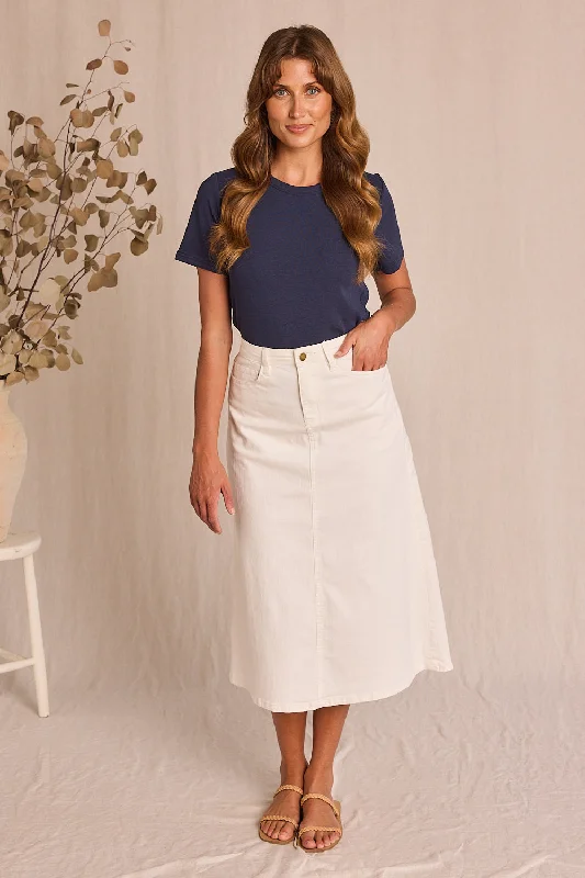 Abstract Short Skirts for Creative -Adrift Denim A-Line Skirt in White