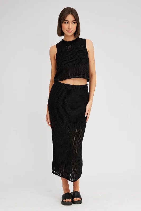 Celtic Long Skirts with Knotwork -Black Knit Skirt Midi Crochet