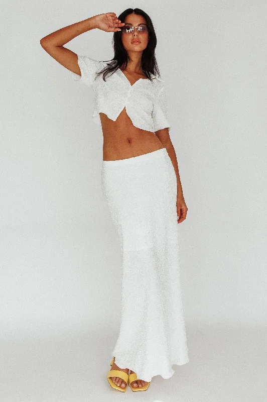 Trendy skirts with asymmetrical hem lines -Roman Midi Skirt Textured White