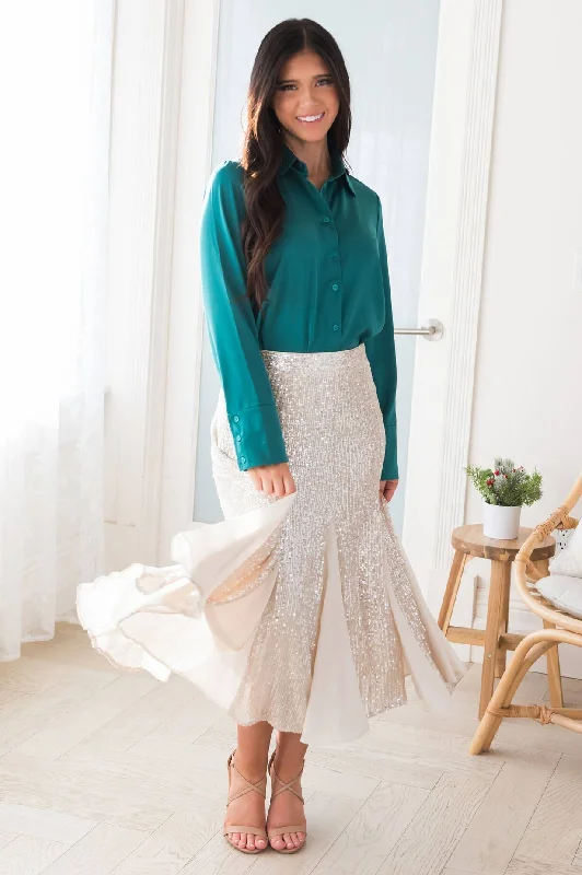 Luxury skirts with shimmering sequin details -Twirling Shimmer Sequin Godet Skirt