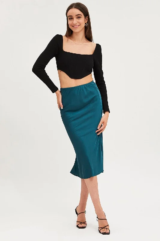 Abstract Short Skirts for Creative -Blue Slip Skirt Midi Satin