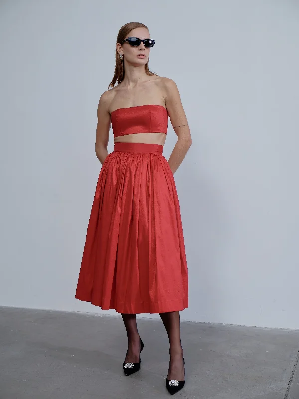 High-waisted pencil skirts for professional office wear -Lou Lou Midi Skirt in Rouge