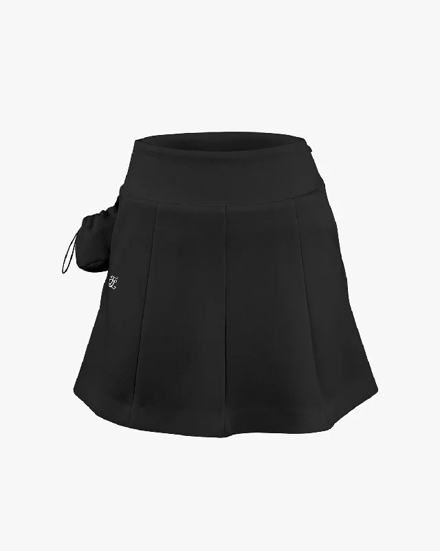 Trendy skirts with asymmetrical hem lines -Ball Pocket Flare Skirt - Black