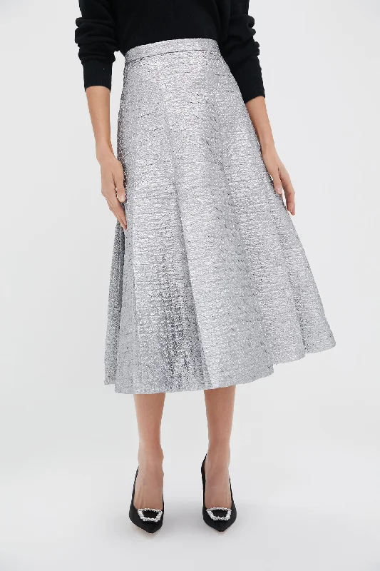 Patterned skirts with bold stripe accents -Silver Metallic Seersucker Kensie Skirt