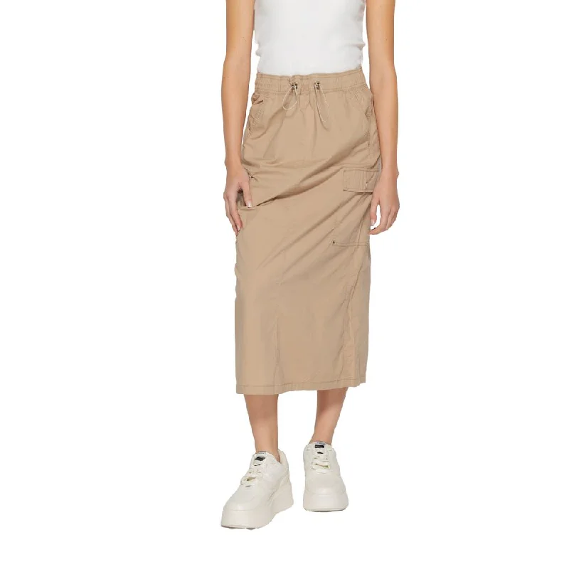 Khaki Long Skirts for Casual -Street One  Cotton Women's Skirt