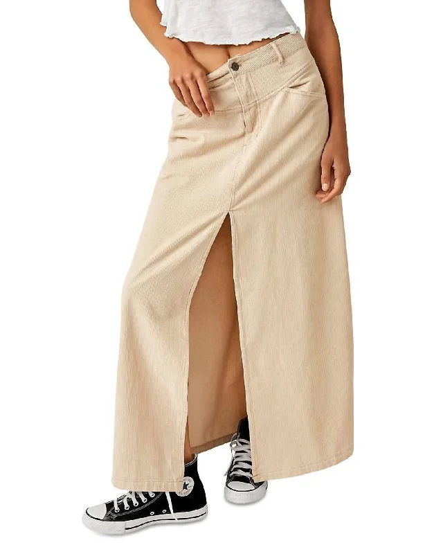 Retro Long Skirts for Throwback -Come As You Are Cord Maxi Skirt In Beige