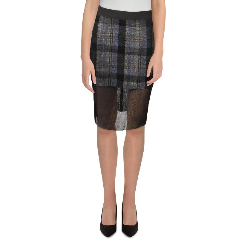 Minimalist Long Skirts for Simplicity -Womens Mesh Plaid Pencil Skirt