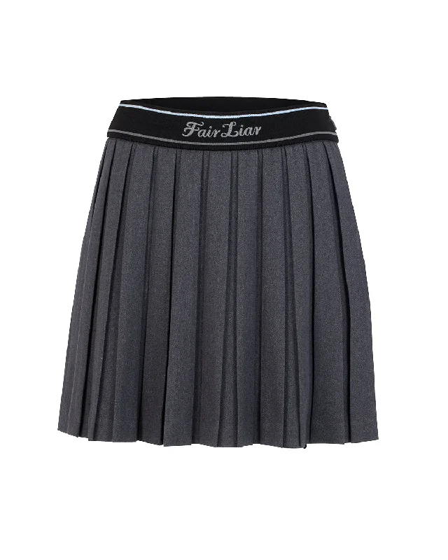 Pleated midi skirts for timeless grace -Logo band pleated skirt - Charcoal gray