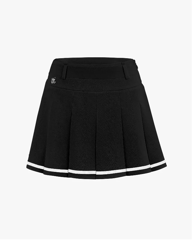 Luxury satin skirts for evening event elegance -Logo jacquard pleated - Black