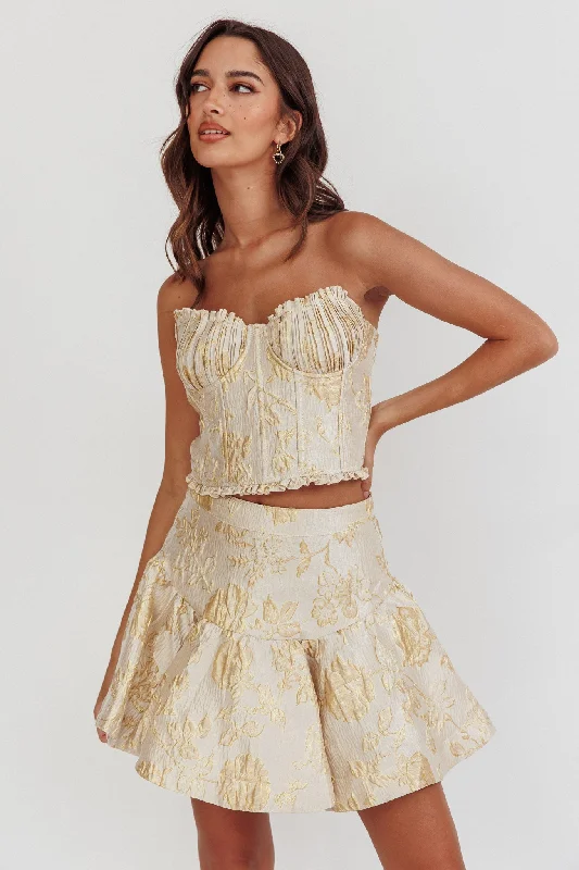 Trendy skirts with modern cutout designs -Kamilla Jacquard Flared Mini Skirt Floral Gold