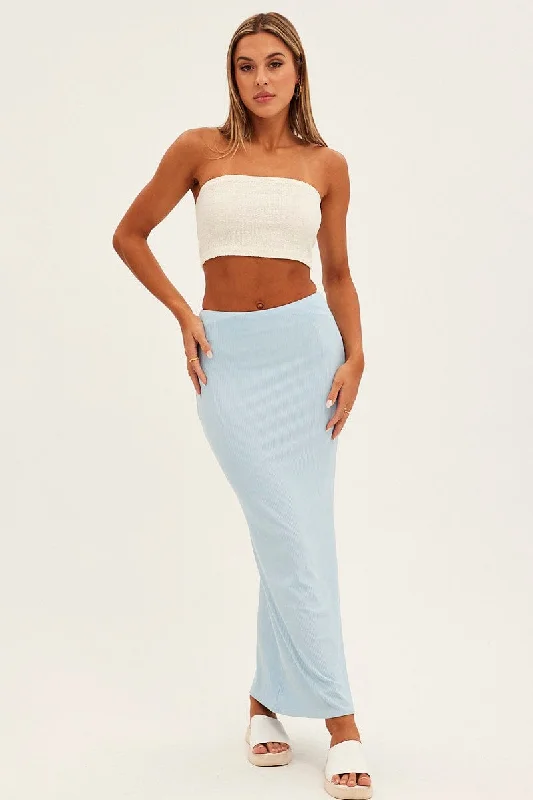 Ethnic Long Skirts with Tribal Design -Blue High Waist Jersey Skinny Maxi Skirt