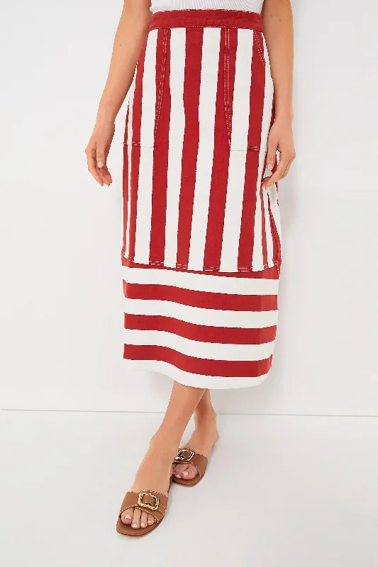 Casual cotton skirts for laid-back days -Brick Cabana Stripe Nadine Skirt