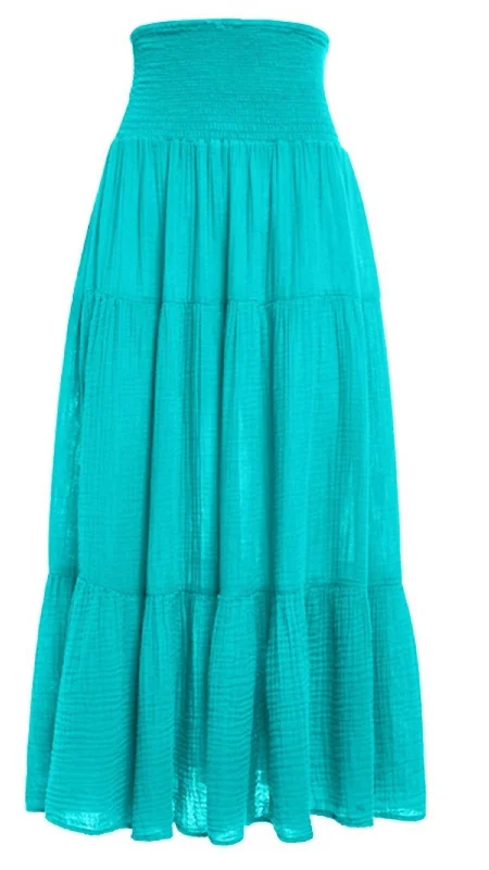 Solid Color Long Skirts for Simple -Smock Maxi Skirt In Emerald Bay