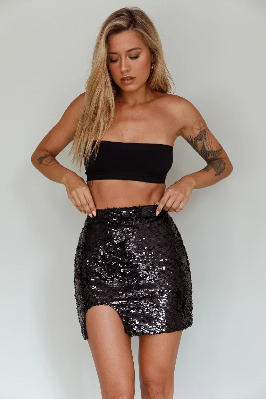 Casual skirts with relaxed fit comfort -Luna Heart Sequin Mini Skirt Black