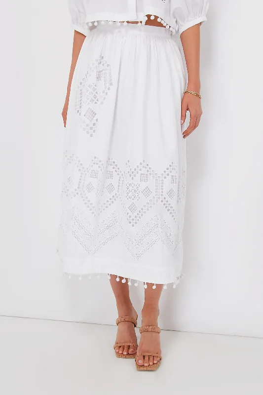 Flowy floral skirts for springtime elegance -White Heart Eyelet Malaya Skirt