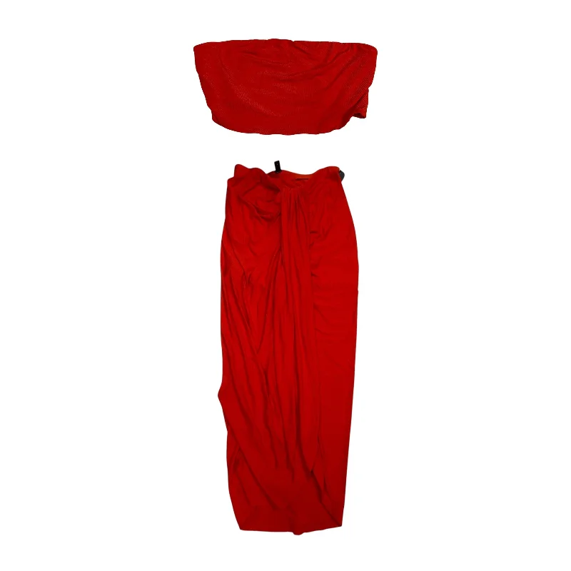 A-line midi skirts for balanced style -Skirt Set 2pc By Shein In Red, Size: L