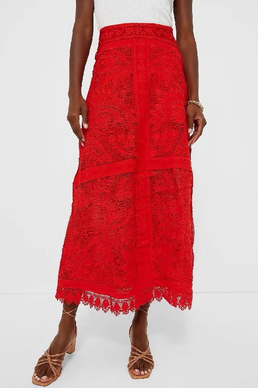 Luxury skirts with shimmering sequin details -Red Toucan Guipure Midi Skirt