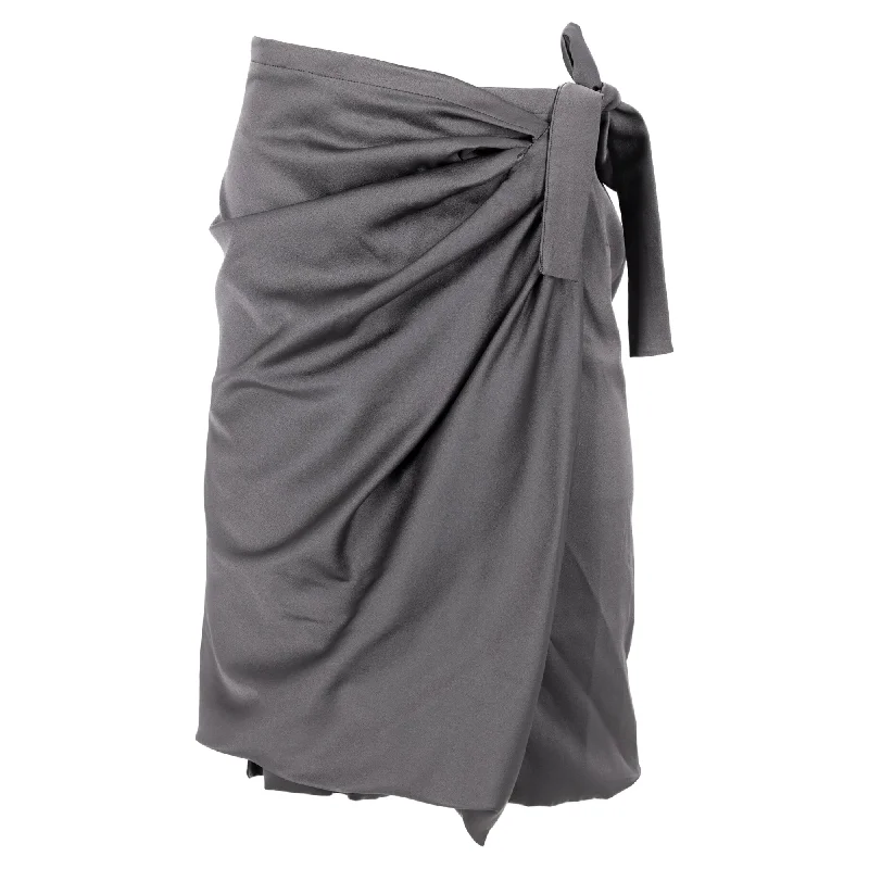 Satin Short Skirts for Shiny -Dries Van Noten Wrap Mini Skirt in Grey Rayon