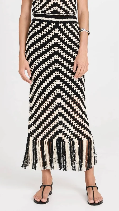 Maxi Long Skirts for Elegance -Halliday Hand-Crocheted Midi Fringe Skirt In Chevron