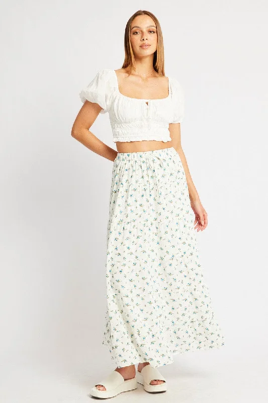 White Short Skirts for Pure -White Ditsy Maxi Skirt Tiered High Rise Lined