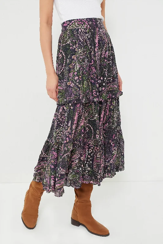 Luxury satin skirts for evening event elegance -Caymen Paisley Purple Darcy Ankle Skirt