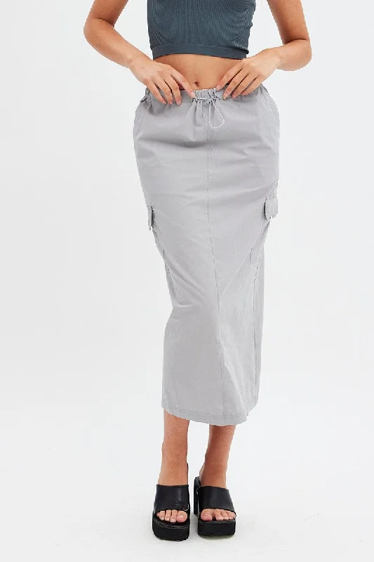 Straight Long Skirts for Classic -Grey Cargo Skirt Midi Cotton